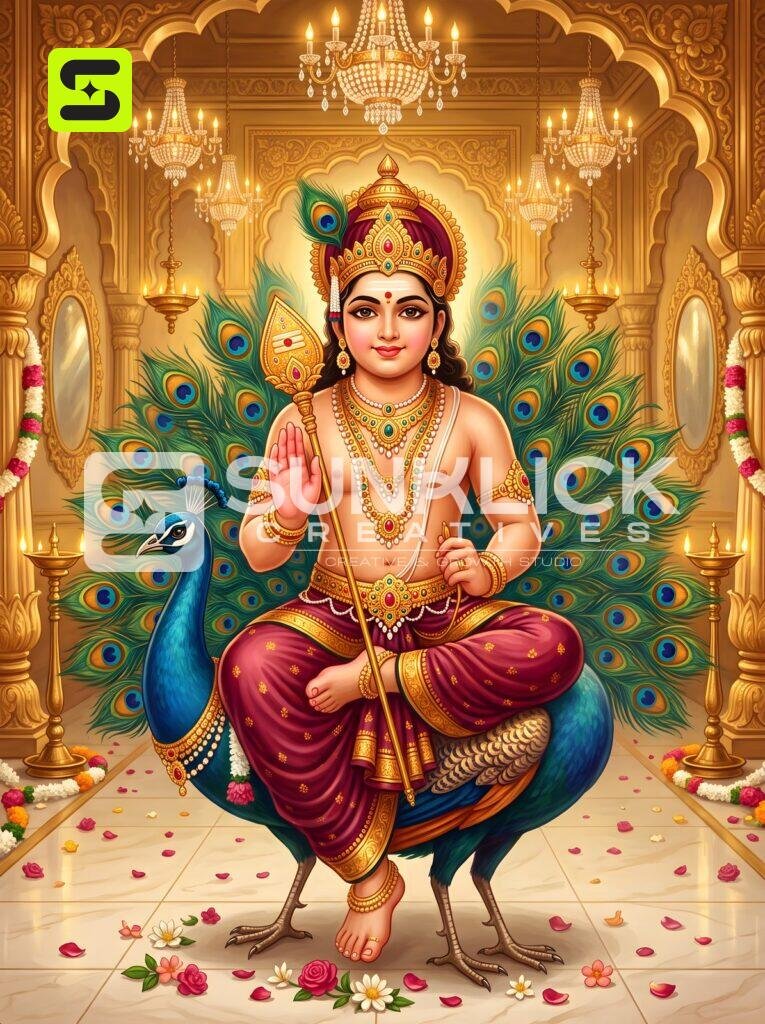 Lord Murugan with Peacock 07 – Ultra HD Devotional Art