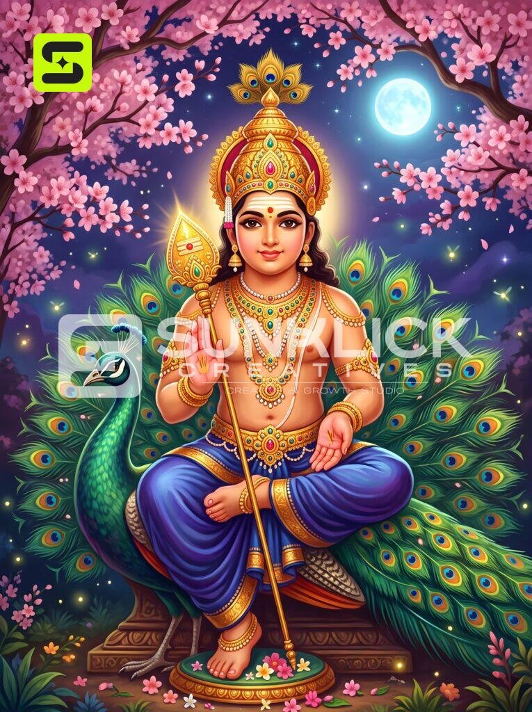 Lord Murugan with Peacock 09 – Ultra HD Devotional Art