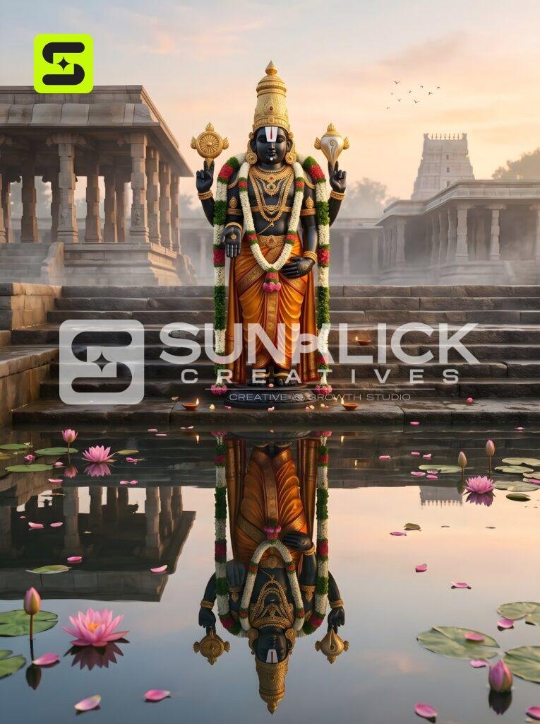 Lord Venkateswara by the Temple Pond 02 – Ultra HD God Photo