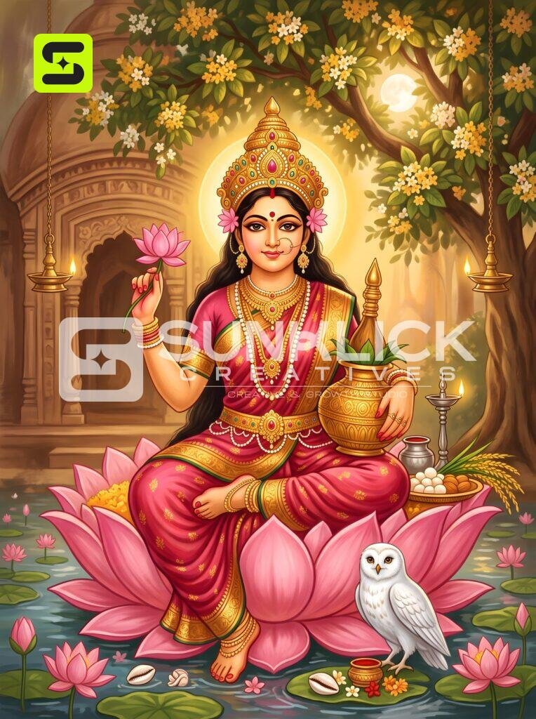Maa Lakshmi on Lotus with Owl 16 – Ultra HD God Photo