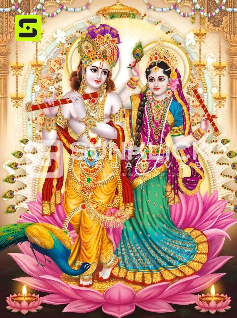 Radha Krishna on Lotus Calendar Art 01 – Ultra HD God Photo