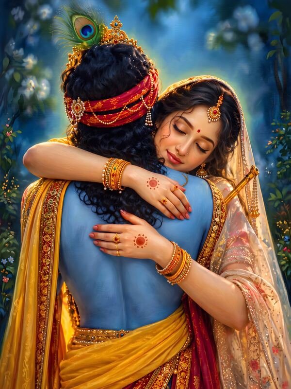 Radha Krishna Embrace in the Forest – Ultra HD God Photo