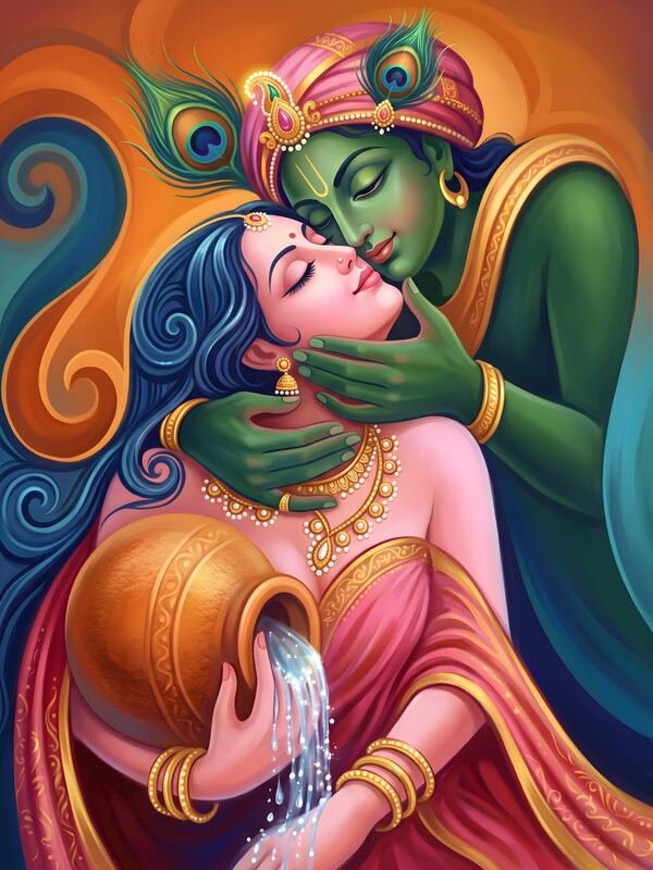 Radha Krishna Kiss Colourful Swirl Art – Ultra HD God Photo