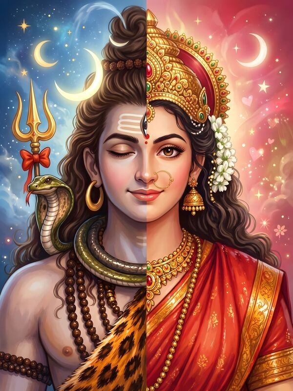 Ardhanarishvara Shiva Parvati Half Face – Ultra HD God Photo