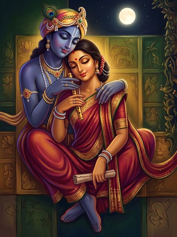 Radha Krishna Under Full Moon Embrace – Ultra HD God Photo
