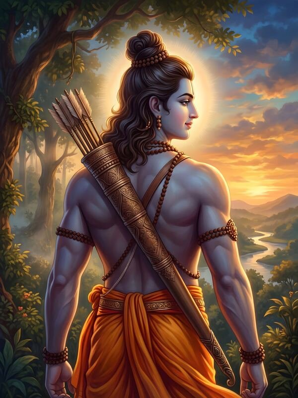 Lord Ram with Bow Looking Back at Sunset – Ultra HD God Photo