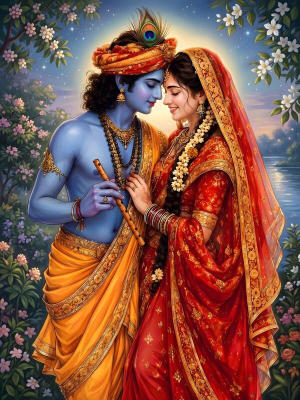 Radha Krishna Embrace by the River – Ultra HD God Photo