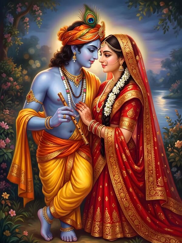 Radha Krishna with Flute by the Lake – Ultra HD God Photo