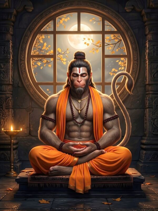 Lord Hanuman Meditating in Moonlit Temple – Ultra HD God Photo