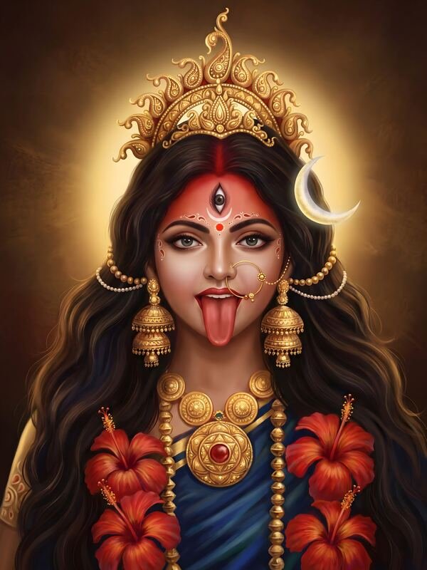 Maa Kali with Crescent Moon and Hibiscus – Ultra HD God Photo