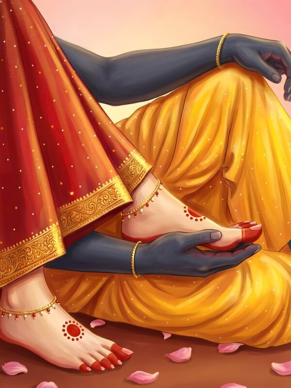 Krishna Holding Radha's Feet Close-Up – Ultra HD God Photo