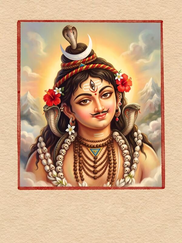 Lord Shiva Watercolour Portrait with Mountains – Ultra HD God Photo