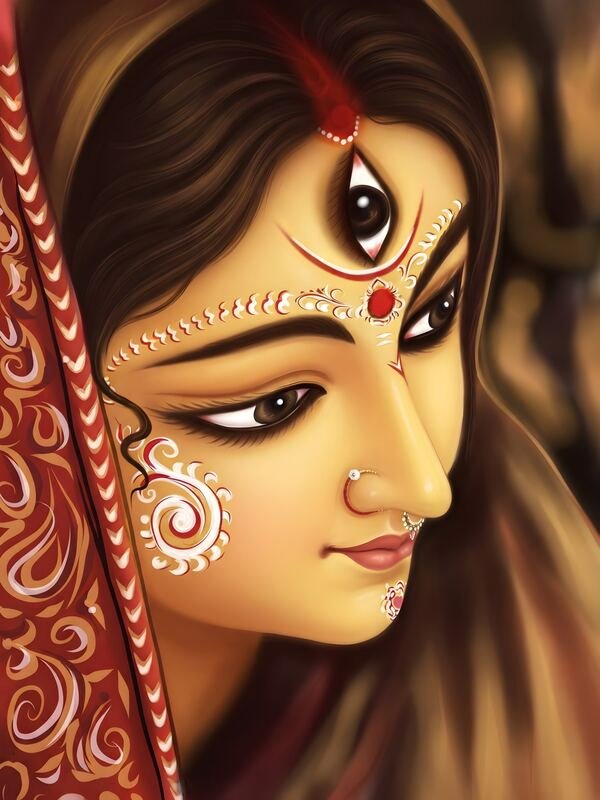 Maa Durga Side Face with Alpana Dark – Ultra HD God Photo