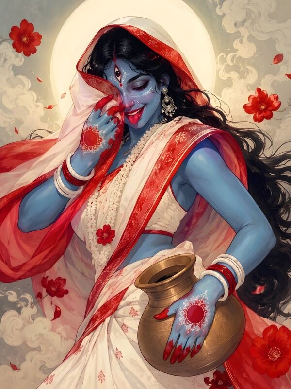 Maa Kali in White Saree with Sindoor Pot – Ultra HD God Photo