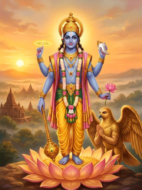 Lord Vishnu with Garuda and Devotees – Ultra HD God Photo