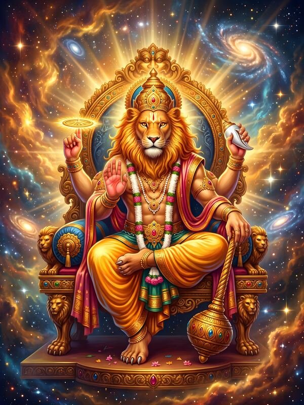 Lord Narasimha on Golden Throne 02 – Ultra HD God Photo