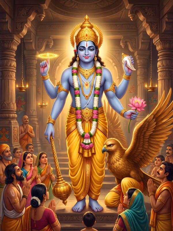 Lord Vishnu Blessing Devotees with Garuda – Ultra HD God Photo