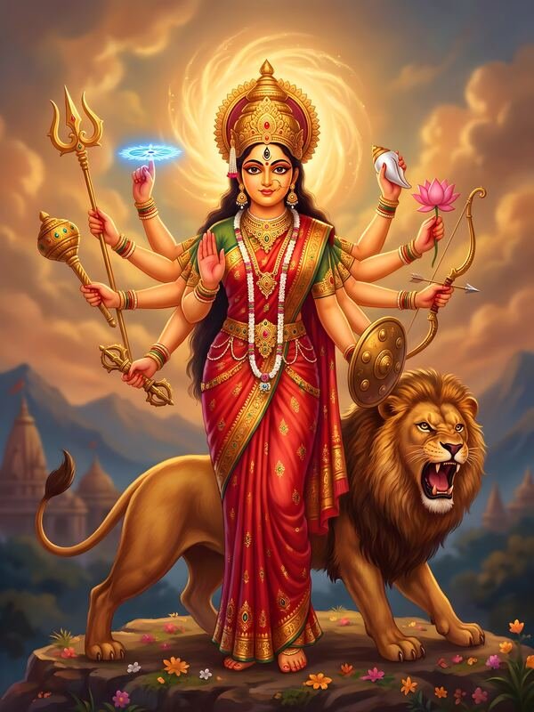 Maa Durga Dashabhuja with Lion 22 – Ultra HD God Photo