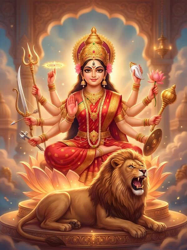 Maa Durga Dashabhuja with Lion 23 – Ultra HD God Photo
