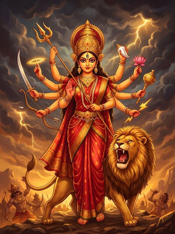Maa Durga Dashabhuja with Lion 24 – Ultra HD God Photo
