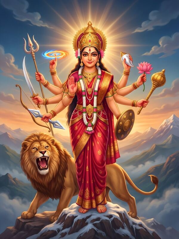 Maa Durga Dashabhuja with Lion 27 – Ultra HD God Photo