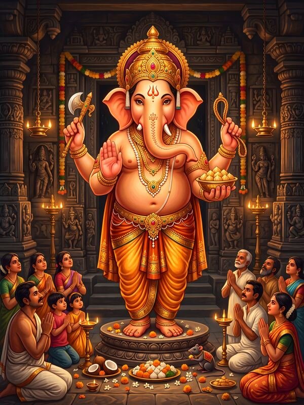 Lord Ganesh Standing in the Temple – Ultra HD God Photo