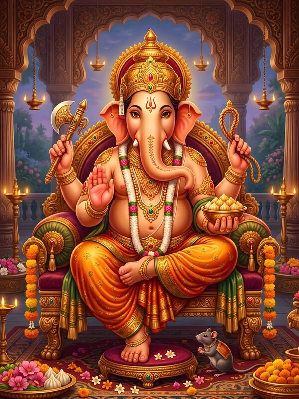 Lord Ganesh Seated on Throne – Ultra HD God Photo