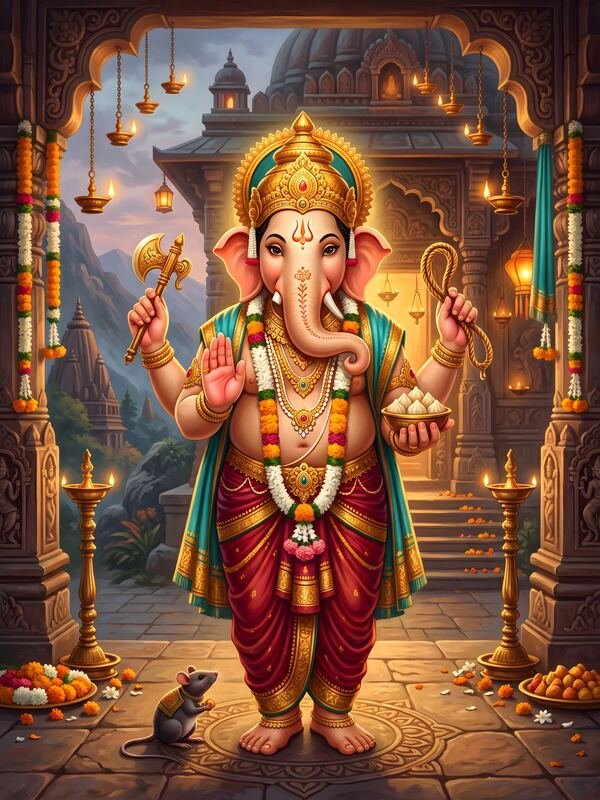 Lord Ganesh Standing in the Temple 02 – Ultra HD God Photo