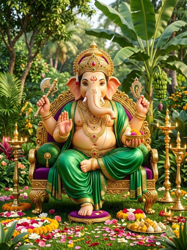 Lord Ganesh in the Banana Garden – Ultra HD God Photo