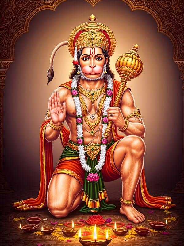 Lord Hanuman Kneeling in Devotion – Ultra HD God Photo