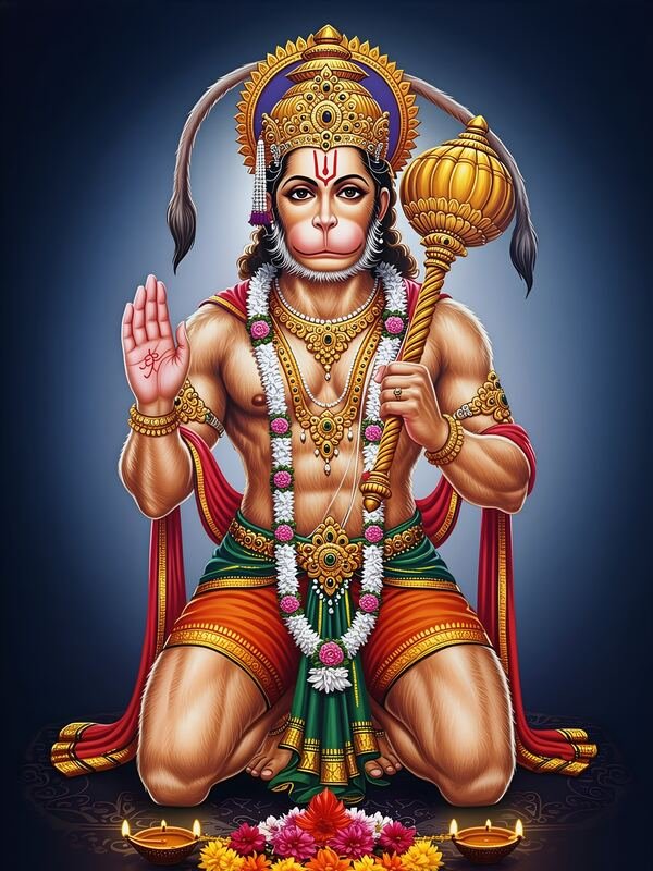Lord Hanuman Kneeling in Devotion – Ultra HD God Photo