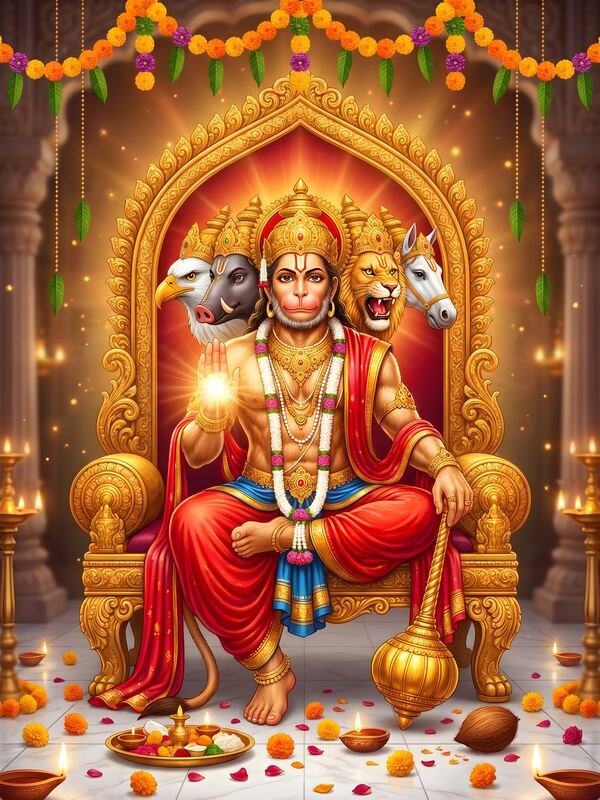 Panchmukhi Hanuman on Throne – Ultra HD God Photo