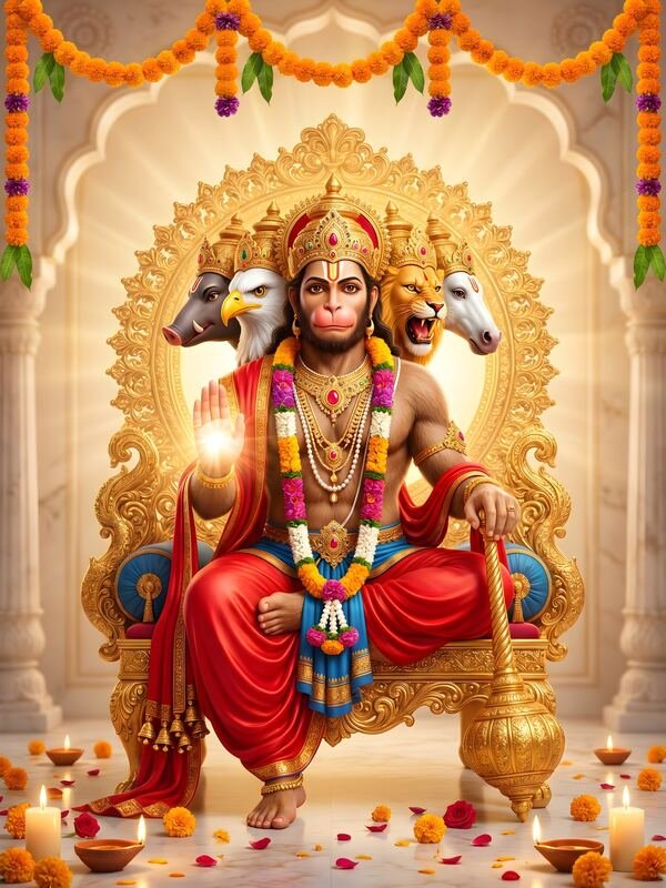 Panchmukhi Hanuman on Throne 02 – Ultra HD God Photo