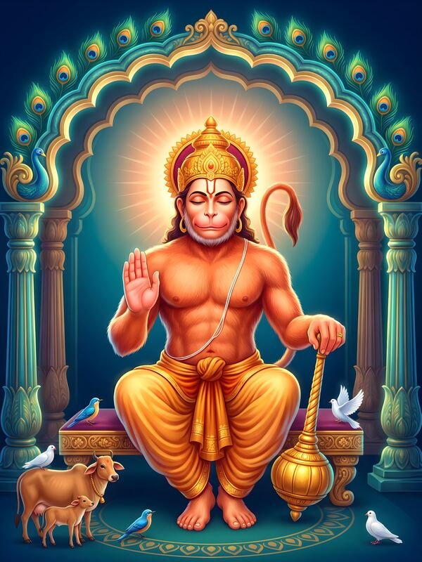 Lord Hanuman Seated in the Temple 03 – Ultra HD God Photo