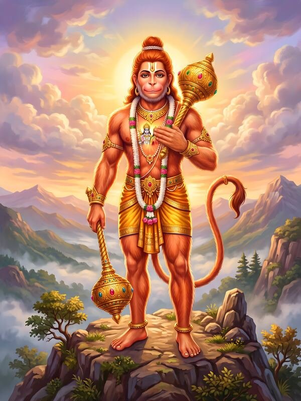 Lord Hanuman Standing in the Clouds – Ultra HD God Photo