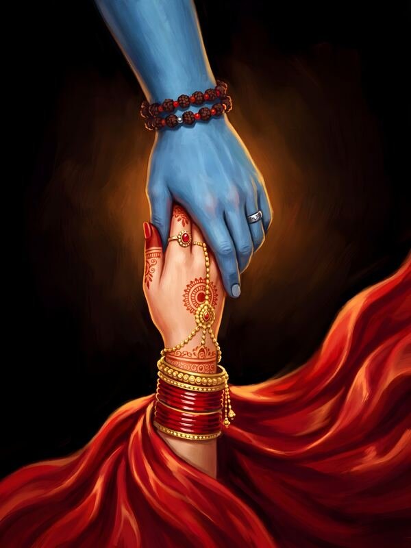 Krishna Holding Radha's Hand – Ultra HD Wall Art