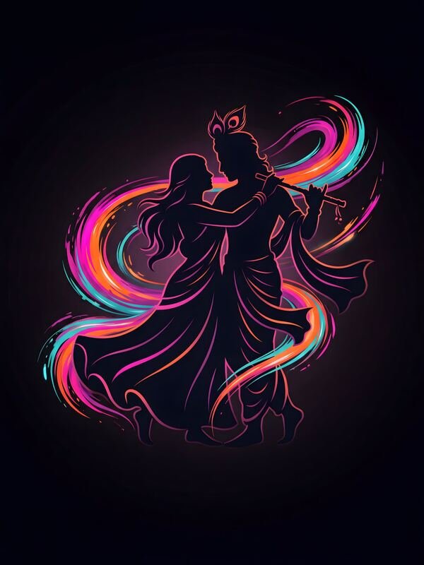 Radha Krishna Neon Silhouette – Ultra HD Wall Art