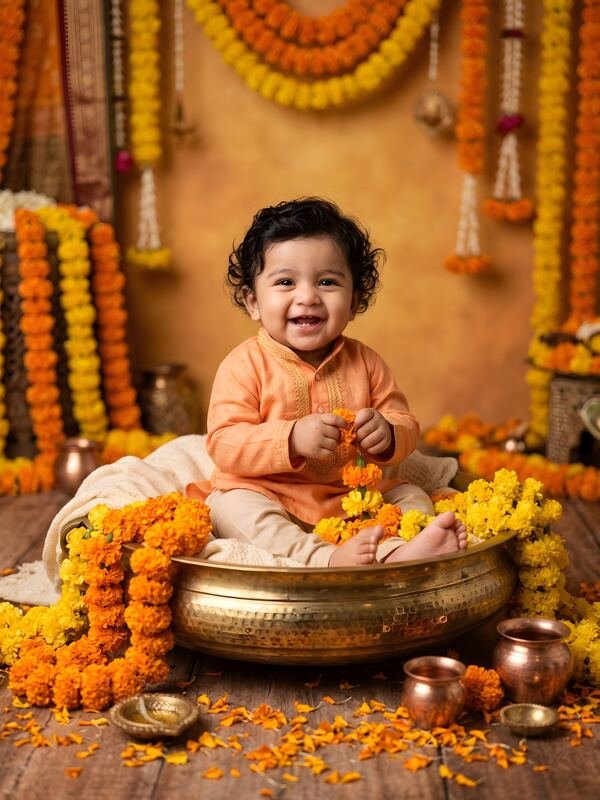 Baby Annaprashan Photoshoot Marigold Theme 02 – Ultra HD Photo