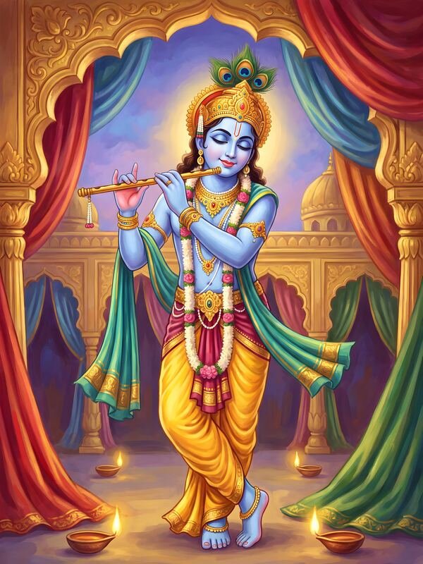 Krishna Playing Flute in the Temple – Ultra HD God Photo