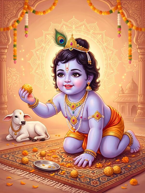 Bal Krishna with Calf – Ultra HD God Photo