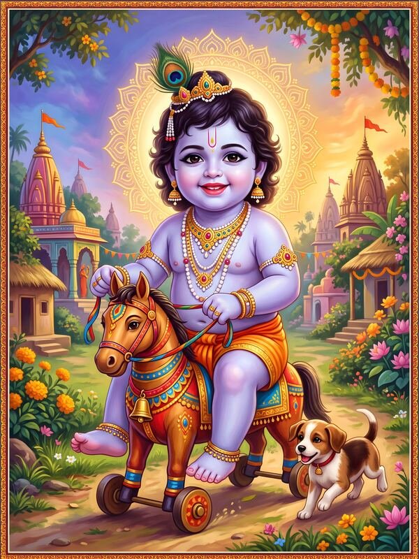 Bal Krishna on Toy Horse 04 – Ultra HD God Photo