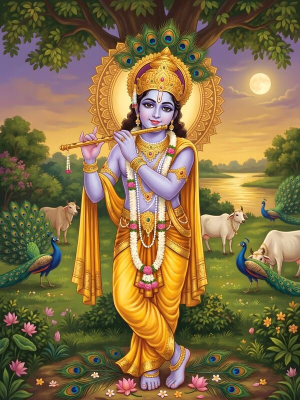 Krishna Playing Flute with Cows 02 – Ultra HD God Photo