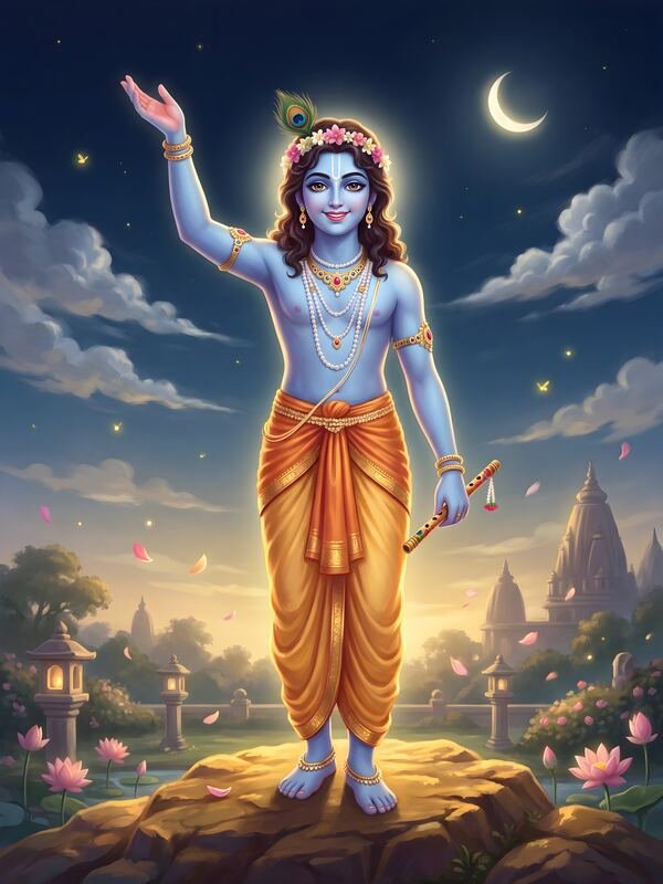 Krishna Blessing under the Moon – Ultra HD God Photo