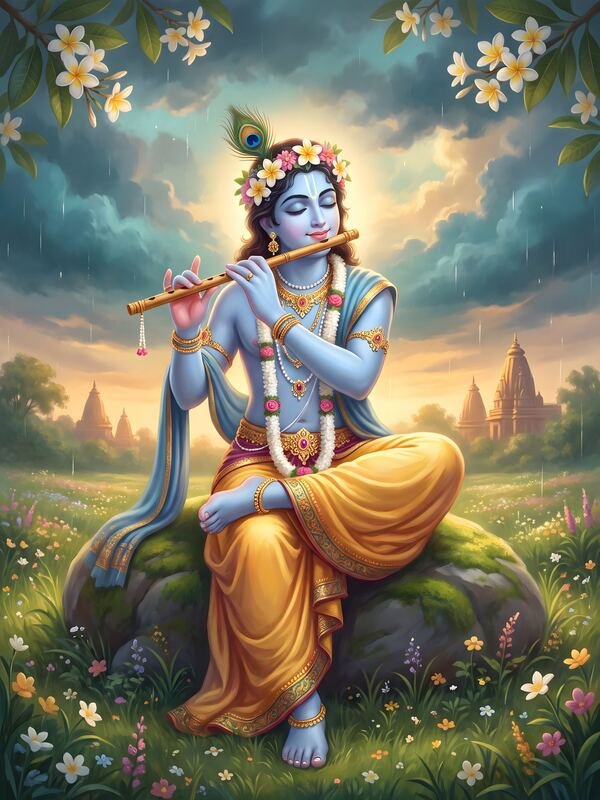 Krishna Playing Flute on the Rock 02 – Ultra HD God Photo