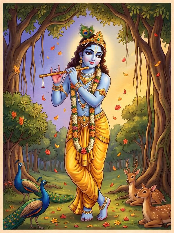 Krishna Playing Flute in the Forest – Ultra HD God Photo