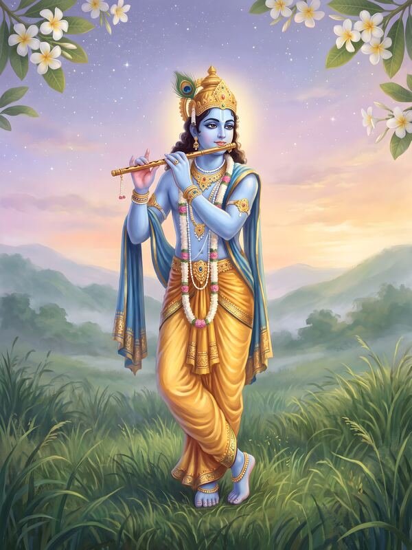 Krishna Playing Flute in the Meadow 02 – Ultra HD God Photo