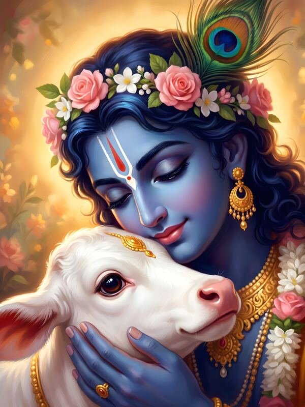 Krishna Hugging White Calf 03 – Ultra HD God Photo