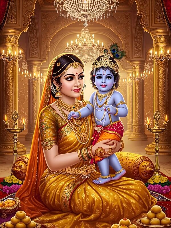 Maa Yashoda with Bal Krishna 03 – Ultra HD God Photo