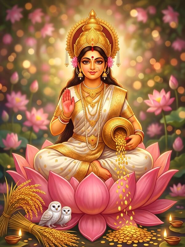 Maa Lakshmi Dhanya Lakshmi on Lotus – Ultra HD God Photo