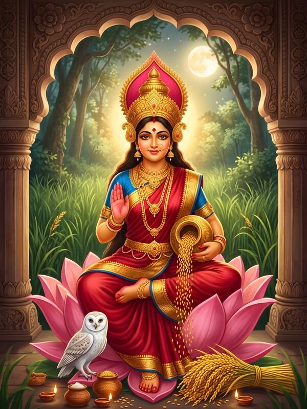 Maa Lakshmi Dhanya Lakshmi on Lotus 02 – Ultra HD God Photo